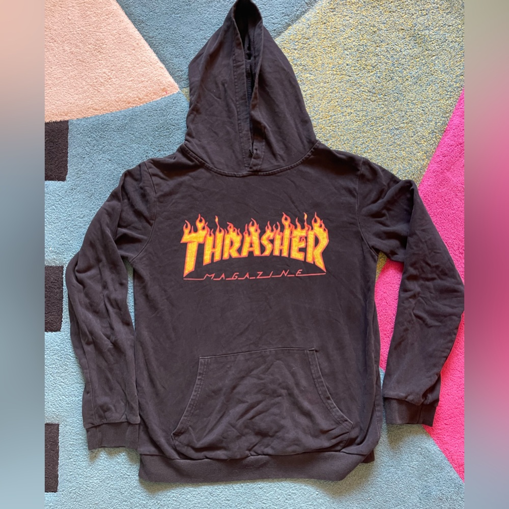 Thrasher Black Hoodie with Flame Logo